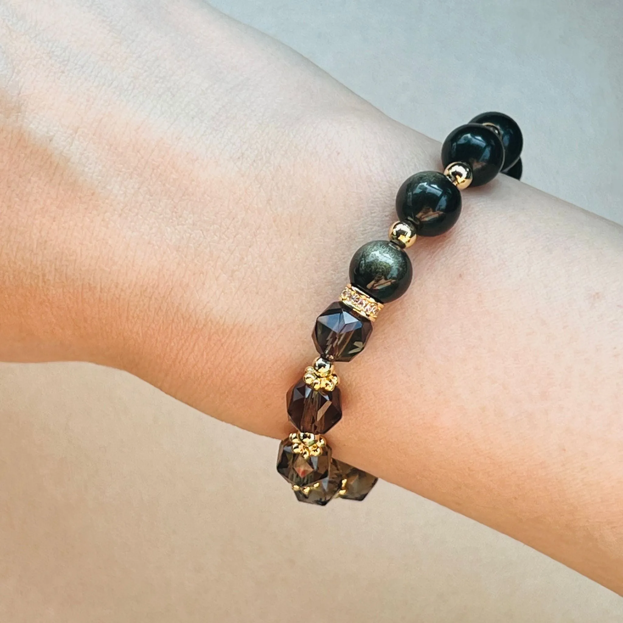 Gold Sheen Obsidian & Smoky Quartz Baby Bracelet