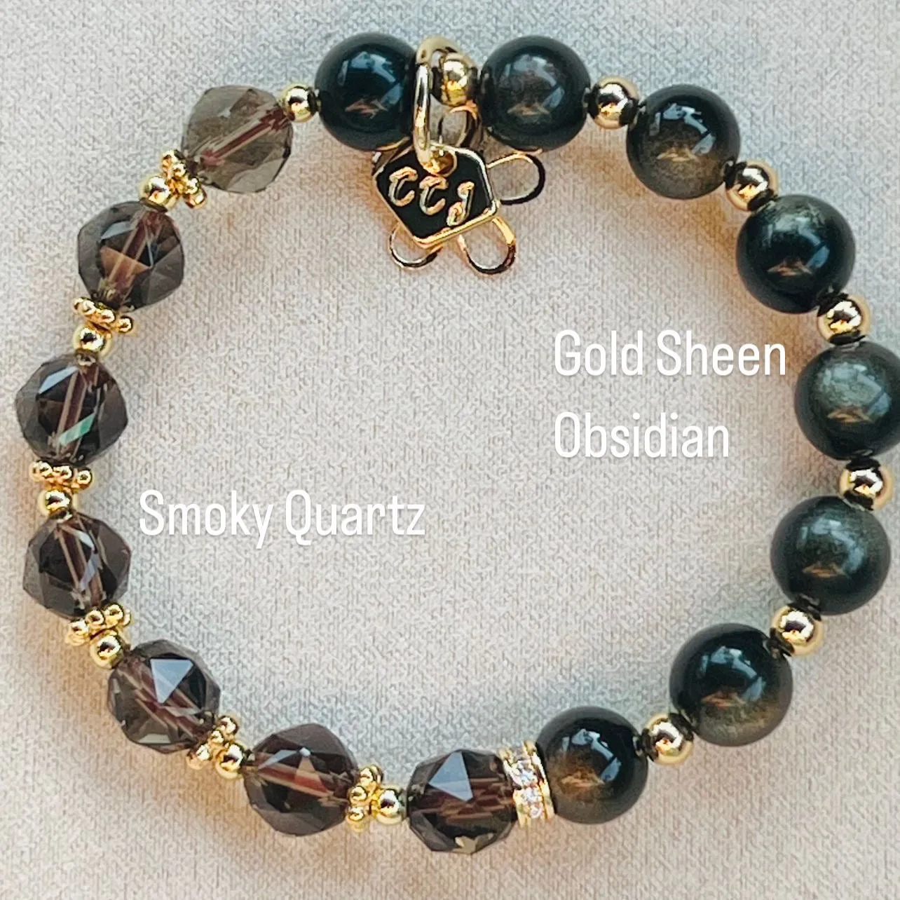 Gold Sheen Obsidian & Smoky Quartz Baby Bracelet