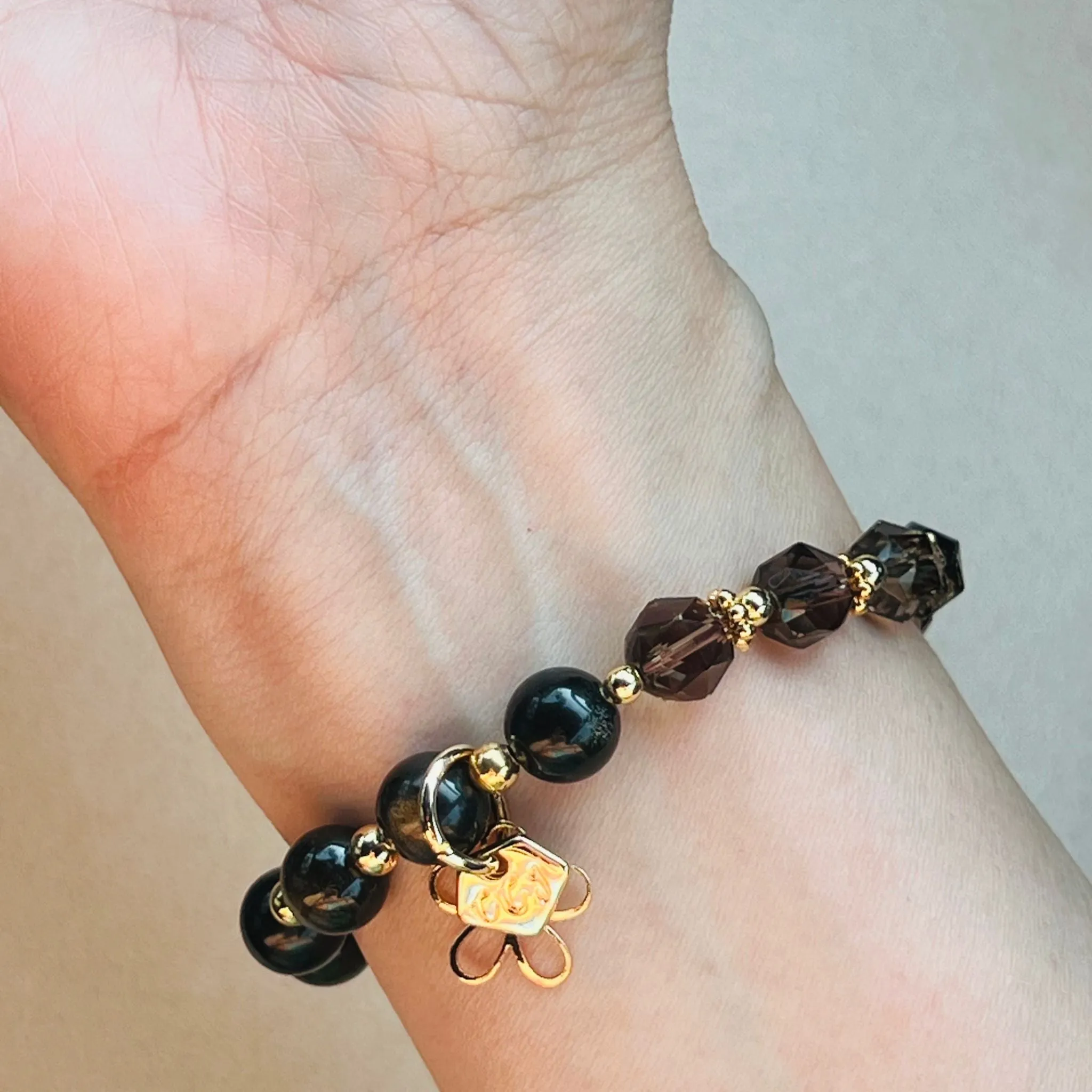 Gold Sheen Obsidian & Smoky Quartz Baby Bracelet