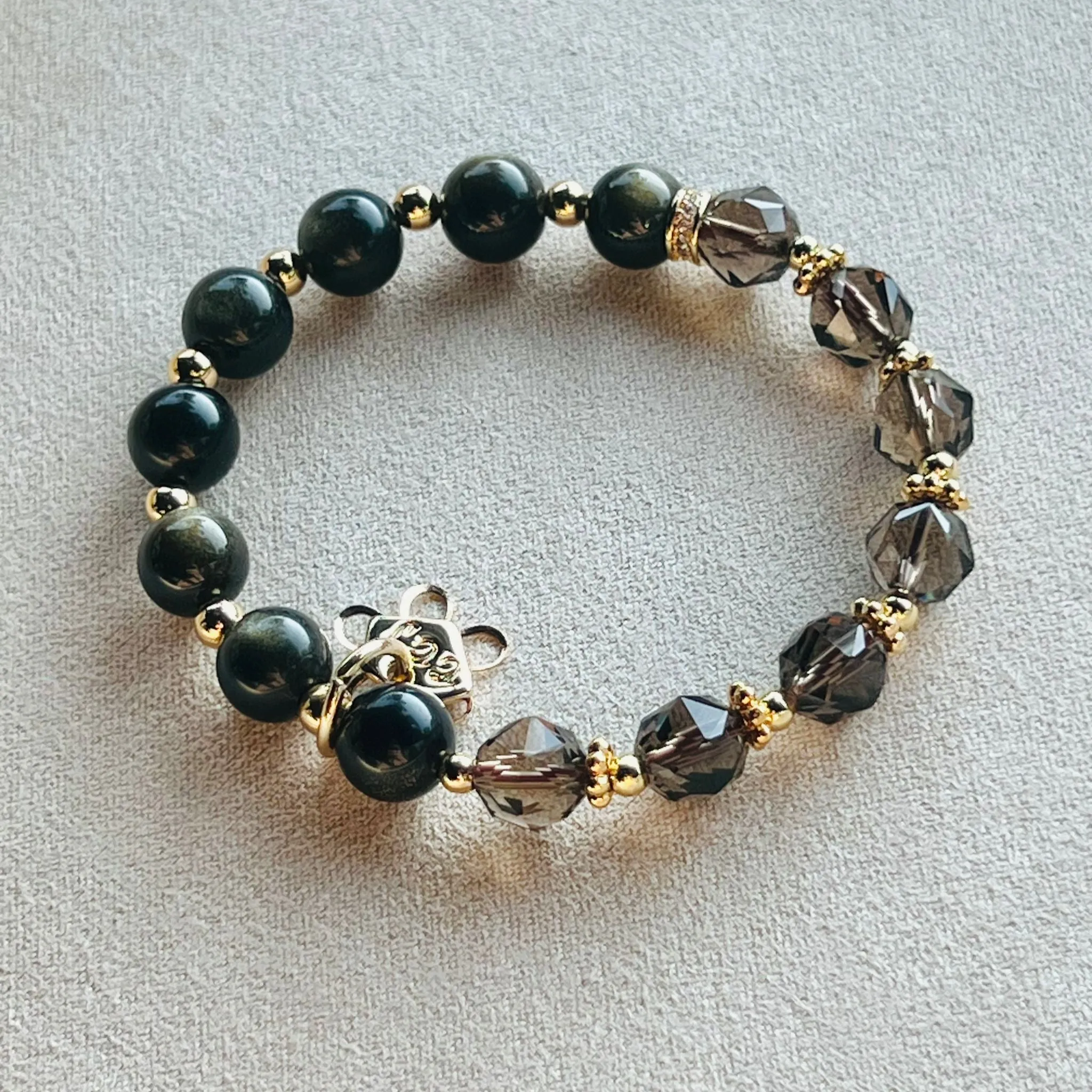 Gold Sheen Obsidian & Smoky Quartz Baby Bracelet