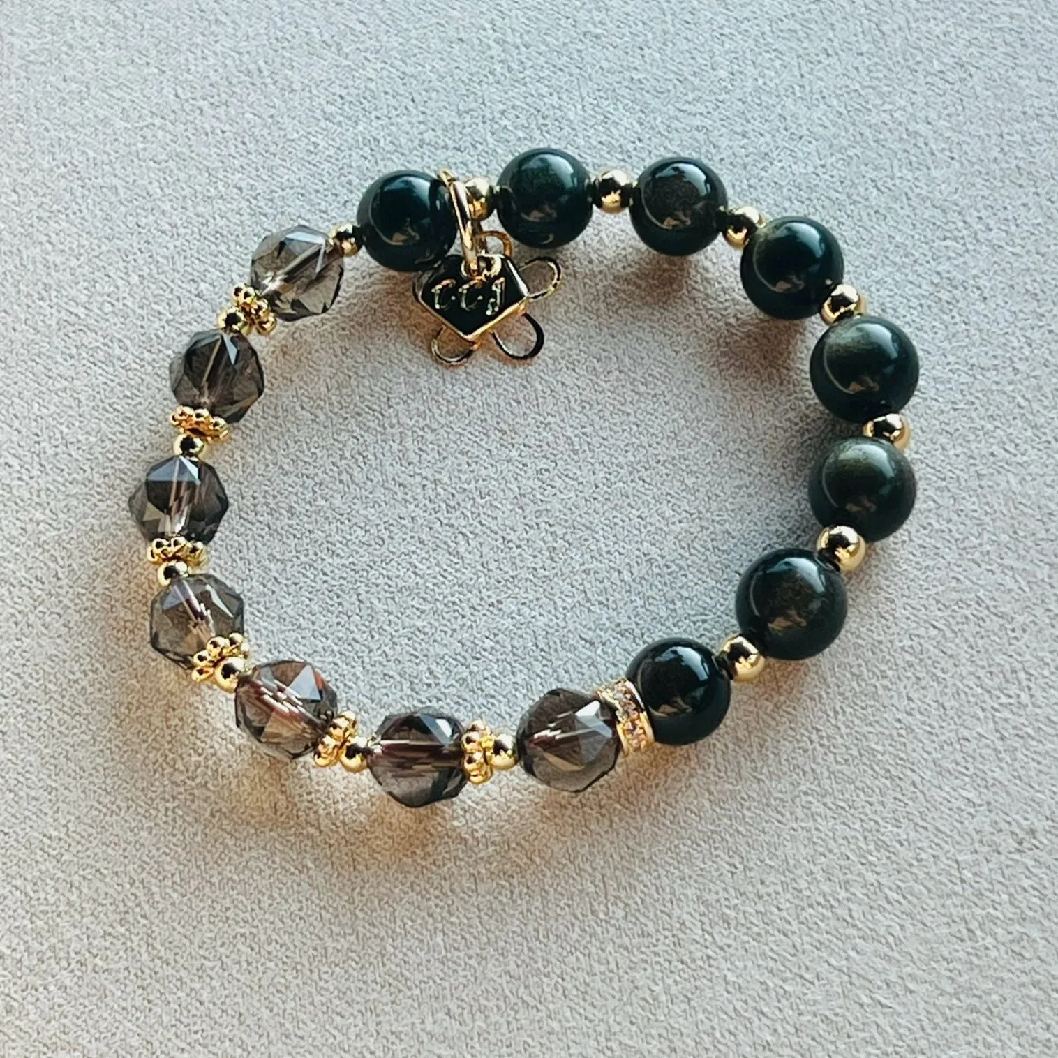 Gold Sheen Obsidian & Smoky Quartz Baby Bracelet