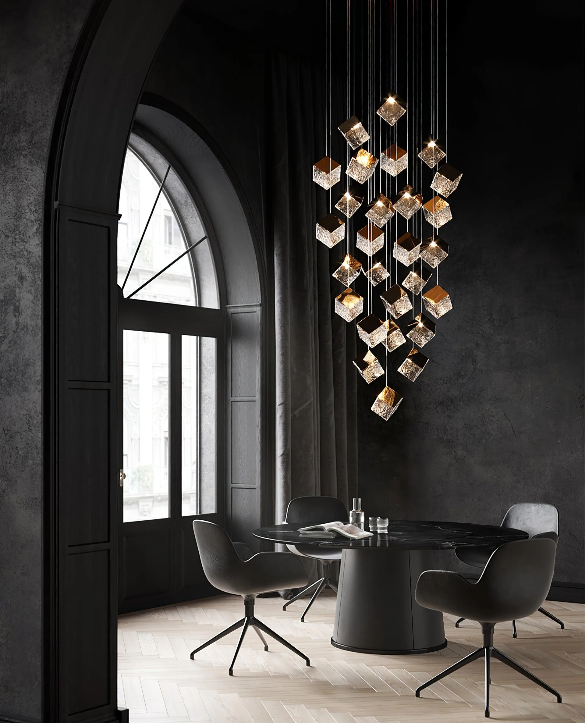 Gold Silver Geometric Glass Chandelier