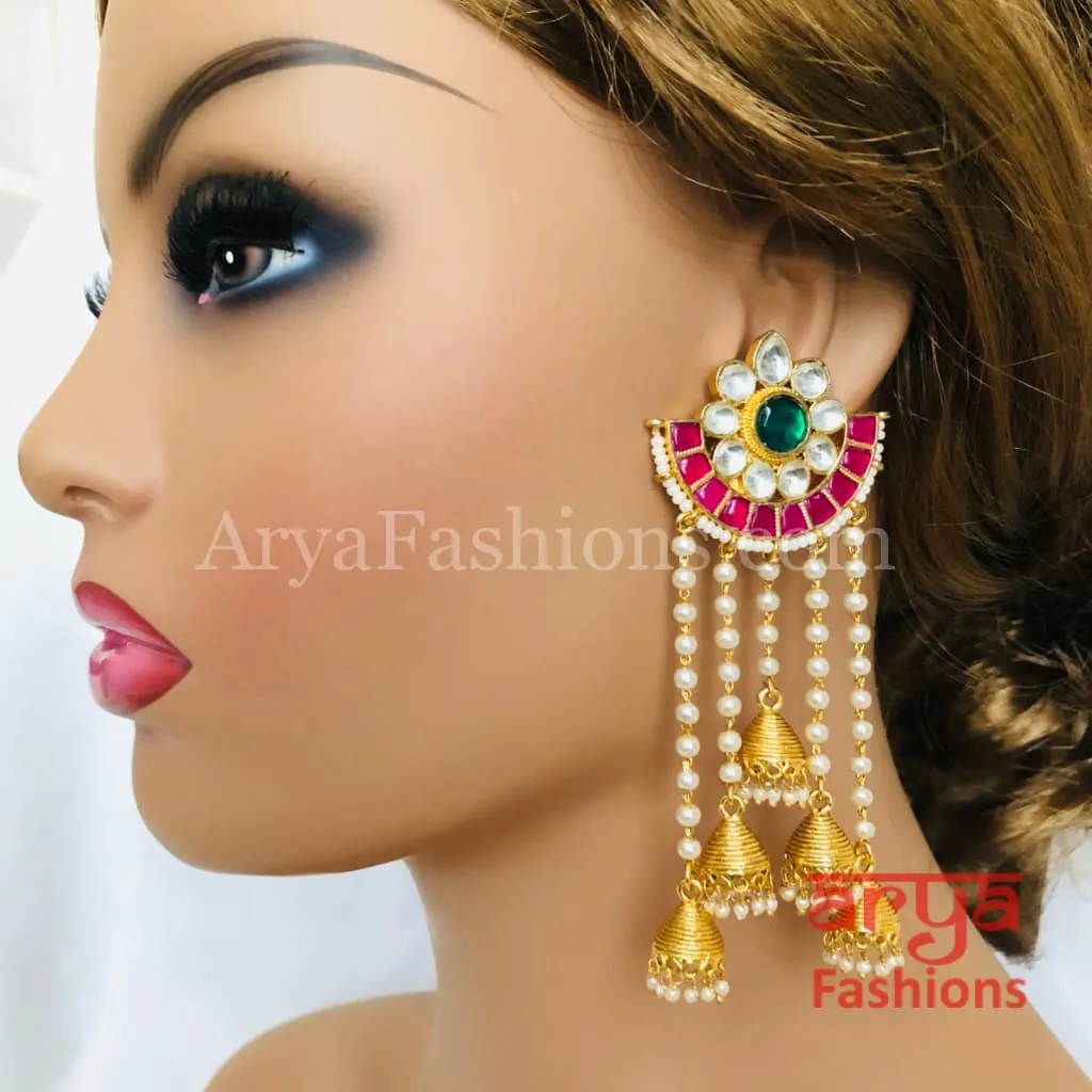 Golden Kundan Ruby Jadau Rajasthani Jhumka Earrings