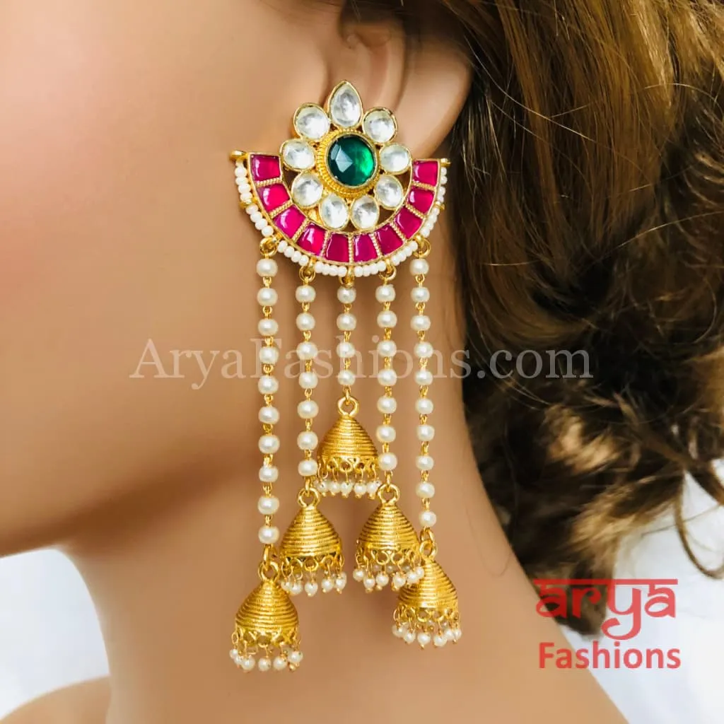 Golden Kundan Ruby Jadau Rajasthani Jhumka Earrings
