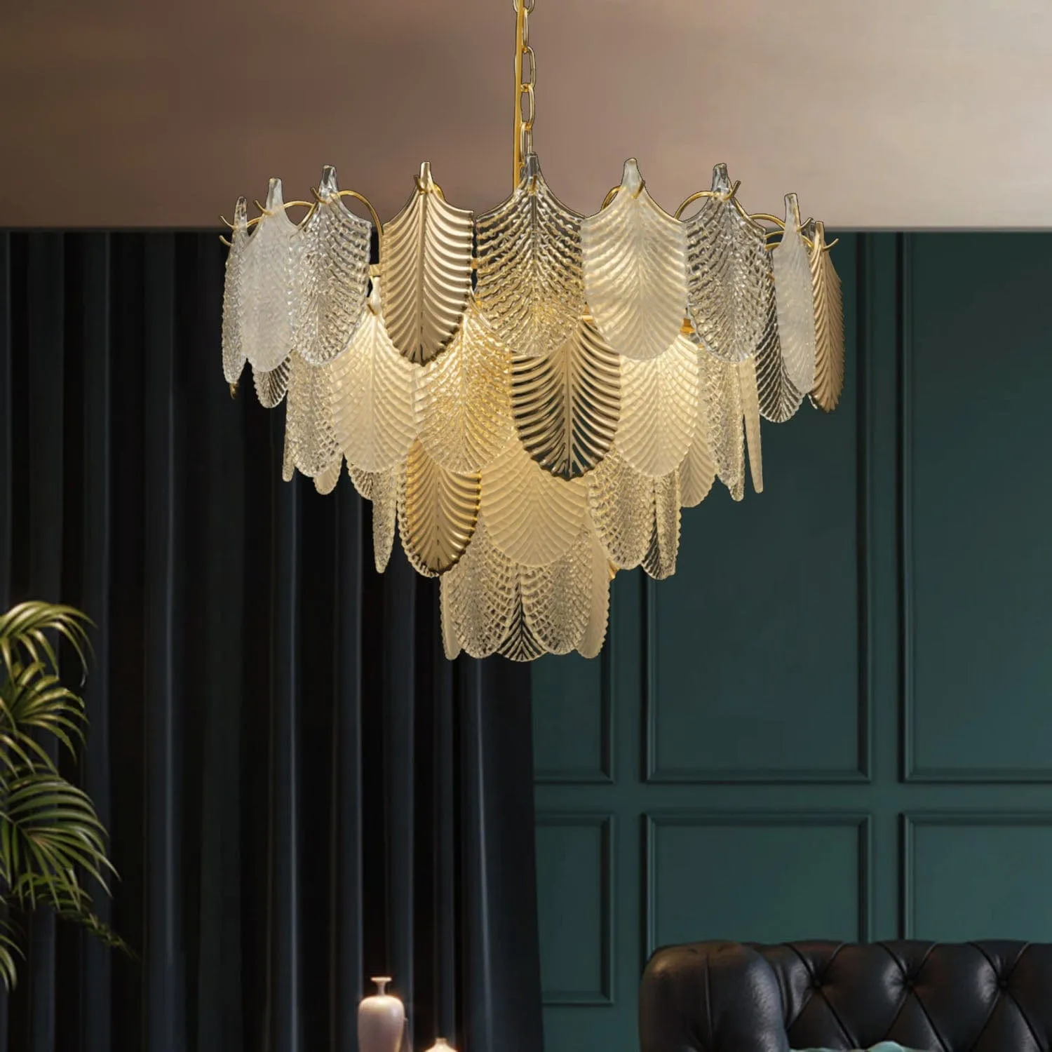Gratus Luxe White Glass Leaf Chandelier