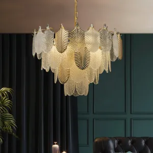 Gratus Luxe White Glass Leaf Chandelier