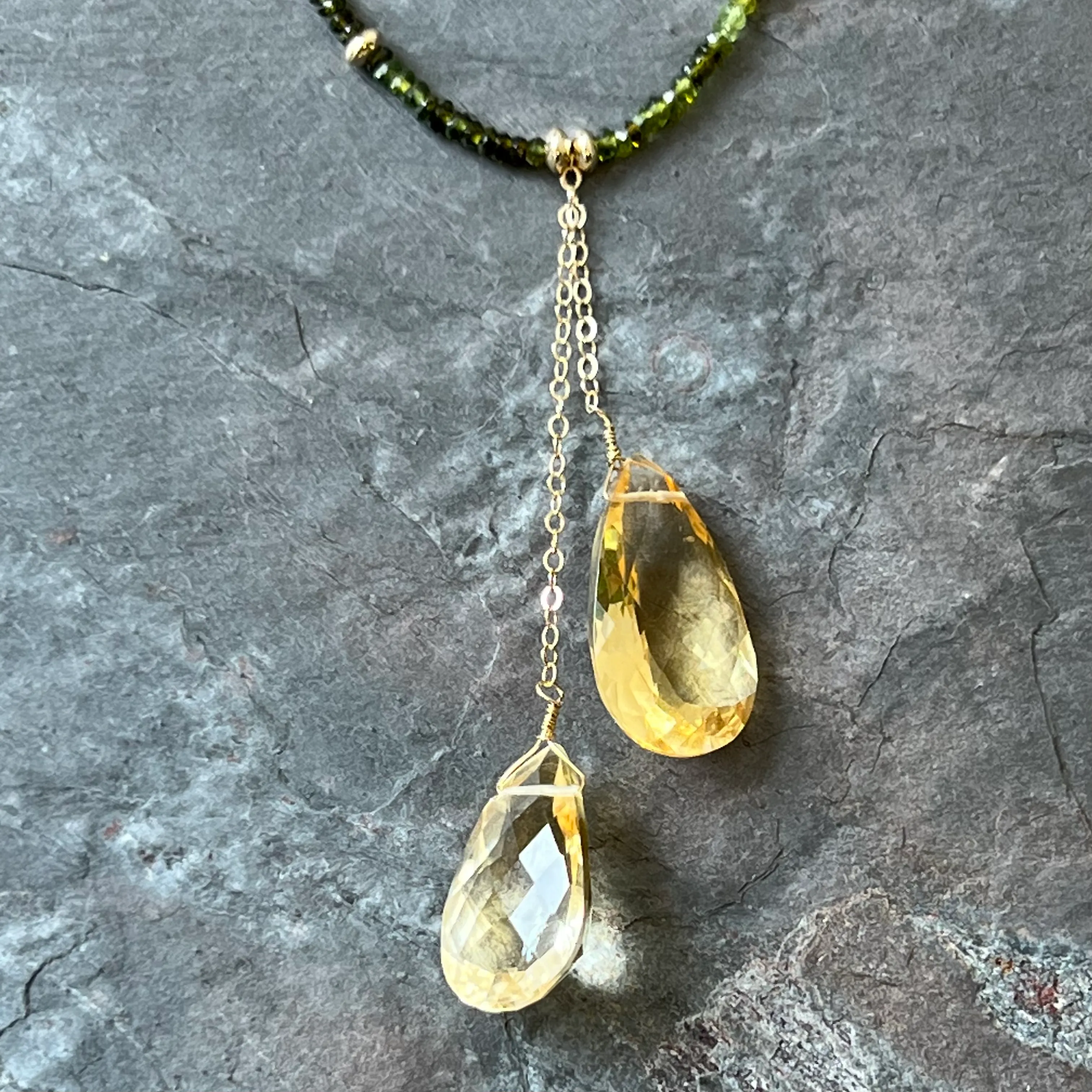 Green Tourmaline Citrine 14K Gold Necklace