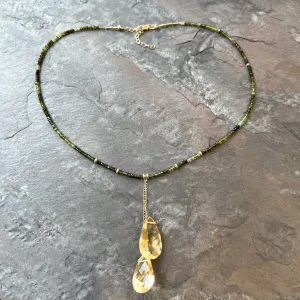 Green Tourmaline Citrine 14K Gold Necklace