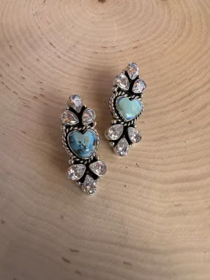 Handmade Golden Hills Turquoise, CZ and Sterling Silver Post Earrings