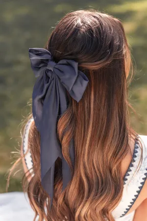 Hello Lovely Barrette Hair Bow (Navy)