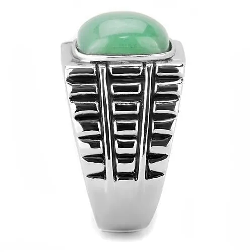 High polished (no plating) Stainless Steel Ring with Synthetic Jade in Emerald for Women Style TK3229