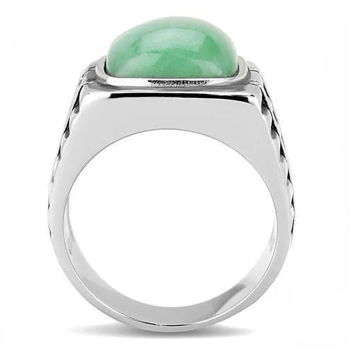 High polished (no plating) Stainless Steel Ring with Synthetic Jade in Emerald for Women Style TK3229