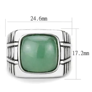 High polished (no plating) Stainless Steel Ring with Synthetic Jade in Emerald for Women Style TK3229