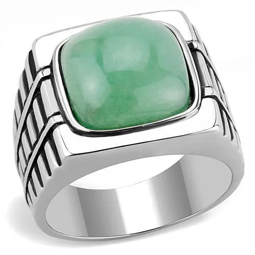 High polished (no plating) Stainless Steel Ring with Synthetic Jade in Emerald for Women Style TK3229