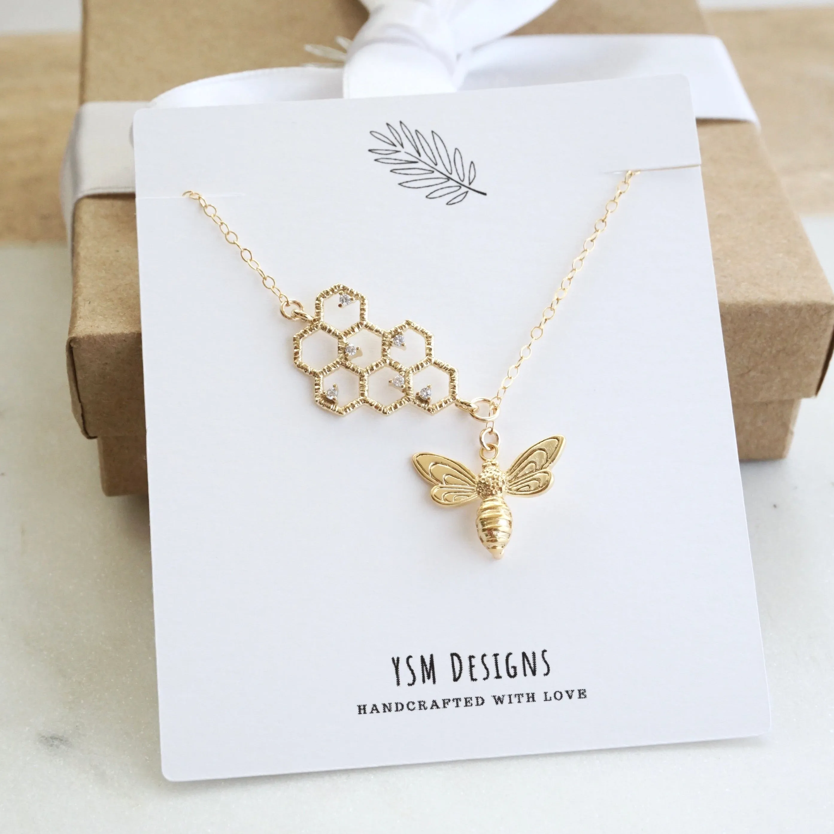 Honeycomb Bee Lariat Necklace