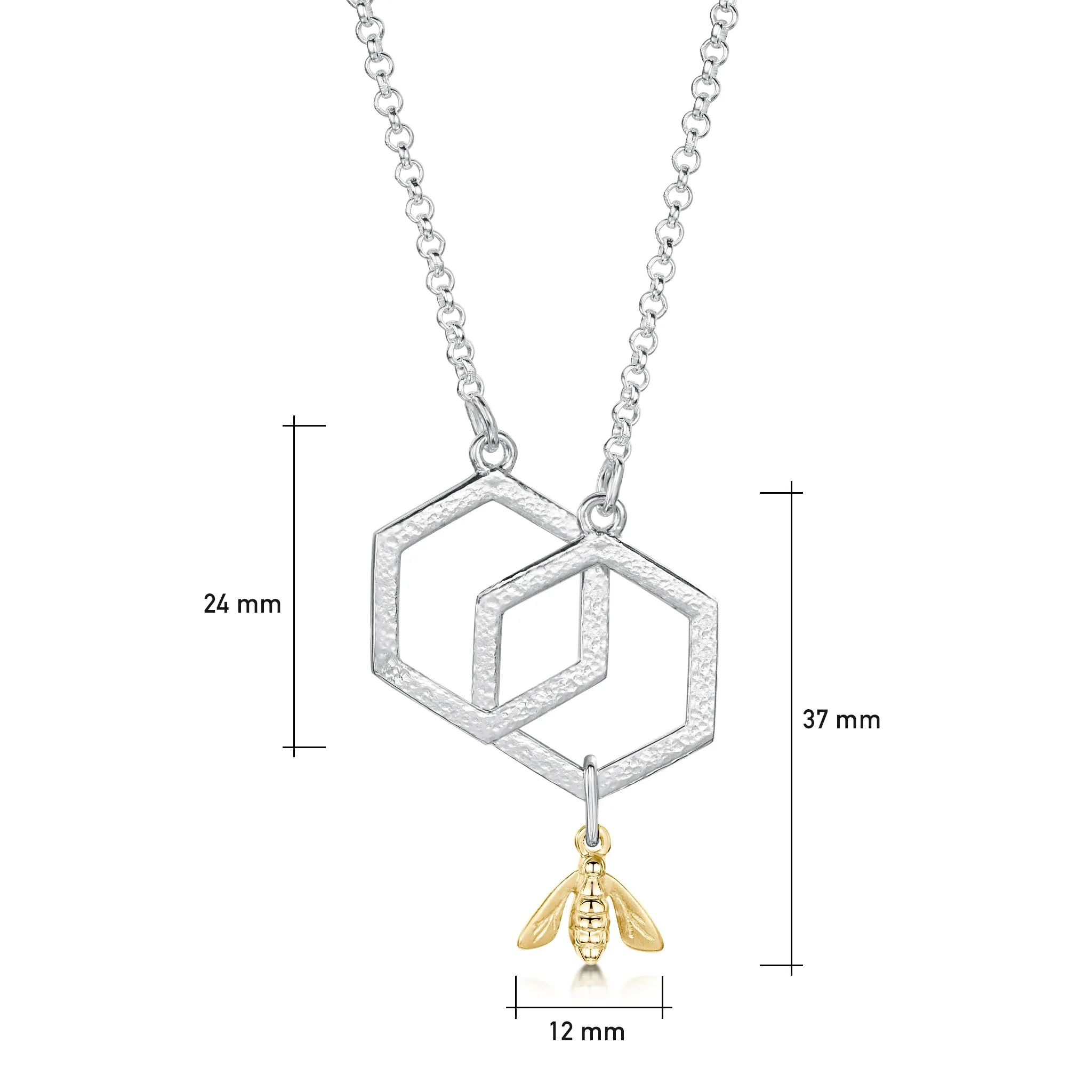 Honeycomb Small 2-link Necklace with 9ct Yellow Gold Bee