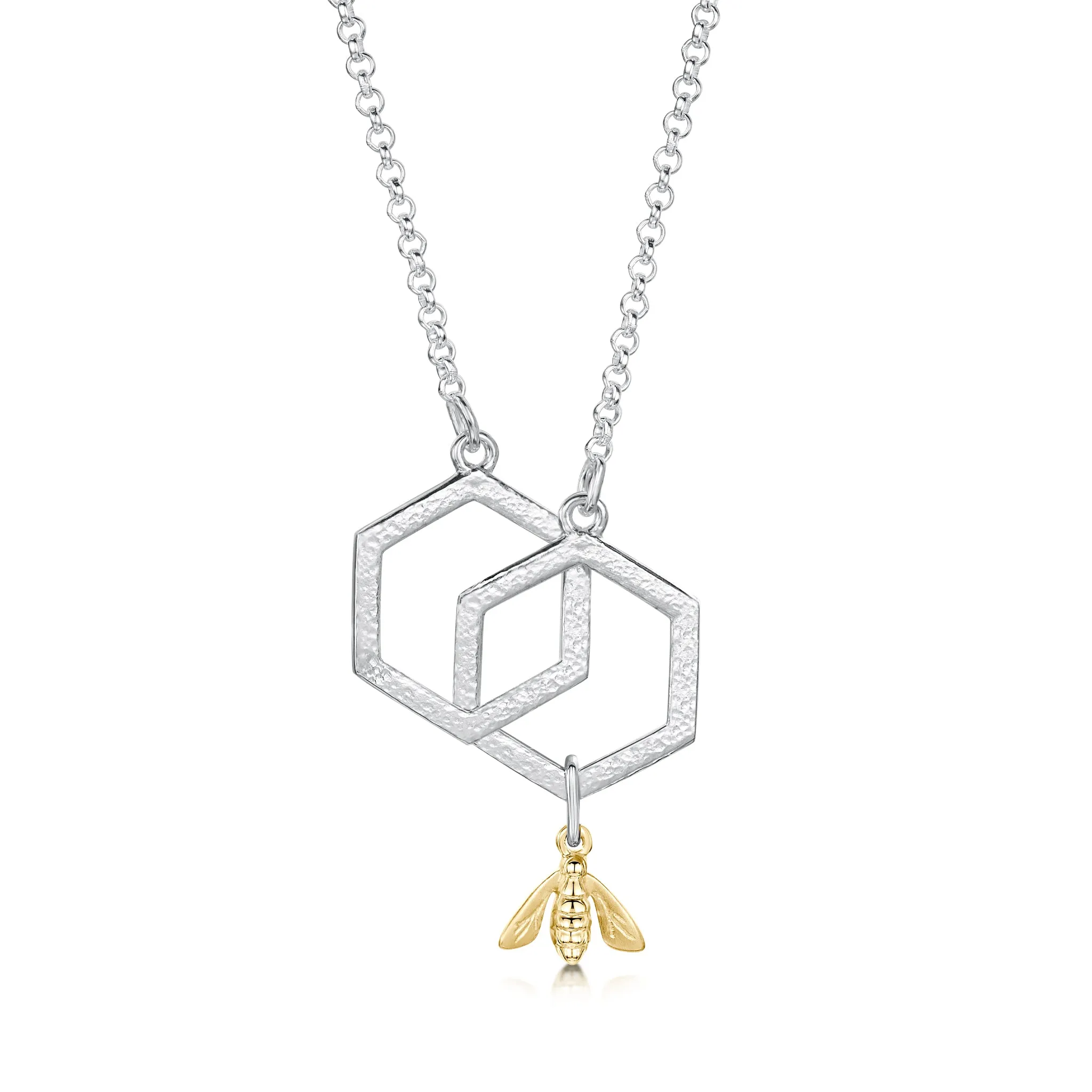 Honeycomb Small 2-link Necklace with 9ct Yellow Gold Bee