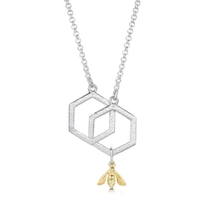 Honeycomb Small 2-link Necklace with 9ct Yellow Gold Bee