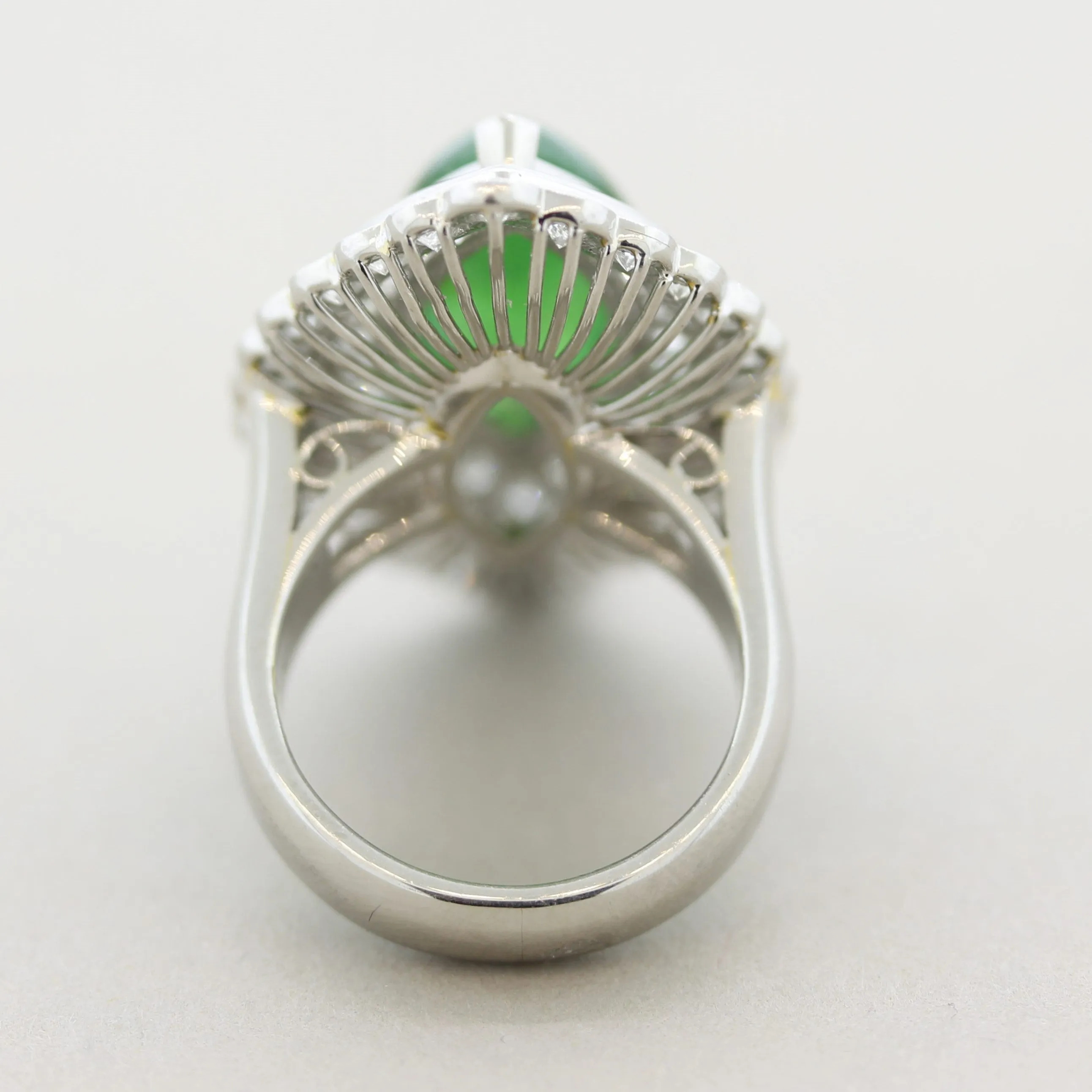 Jadeite Jade Diamond Platinum Navette-Style Cocktail Ring, GIA Certified