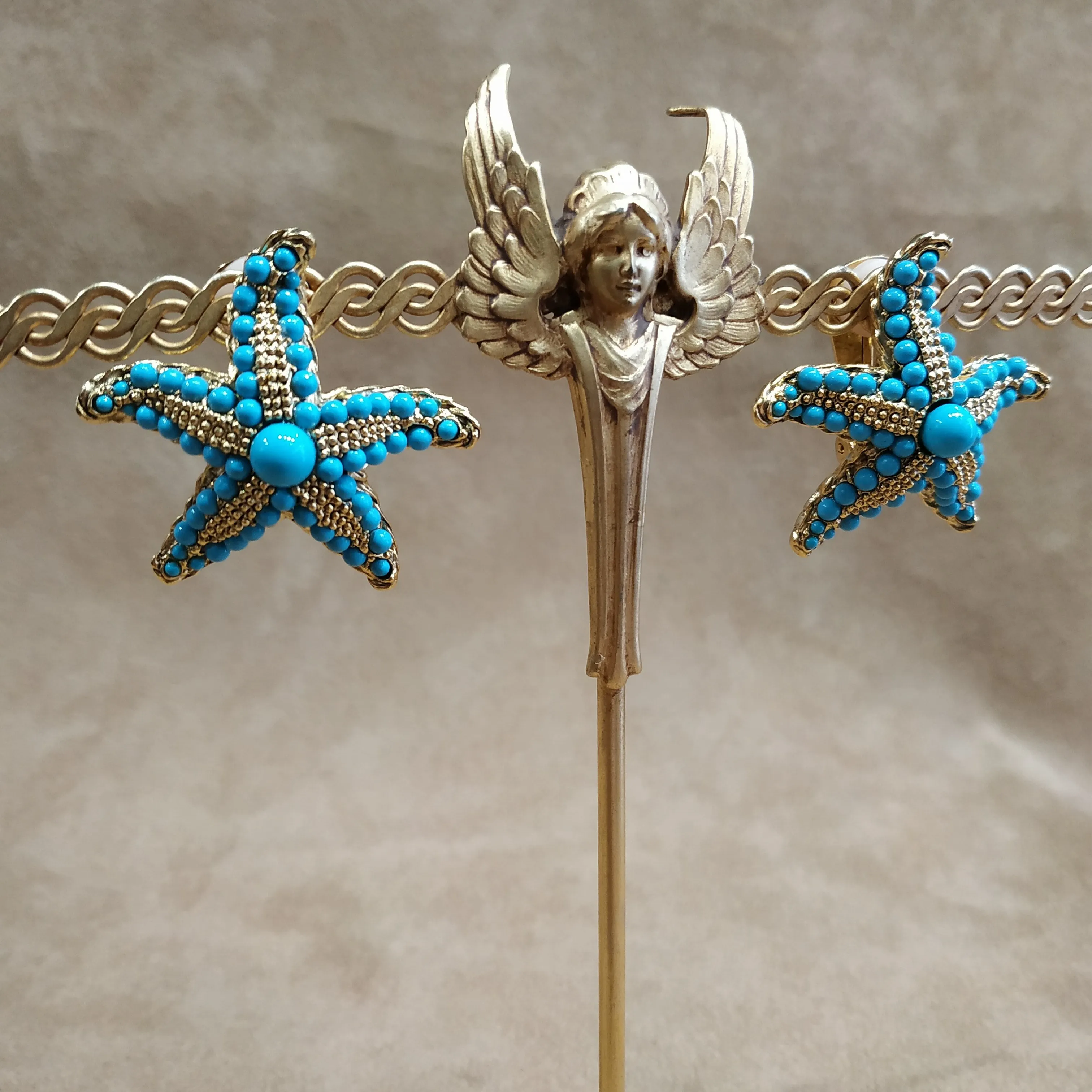 Kenneth Jay Lane Turquoise Starfish Clip on Earrings
