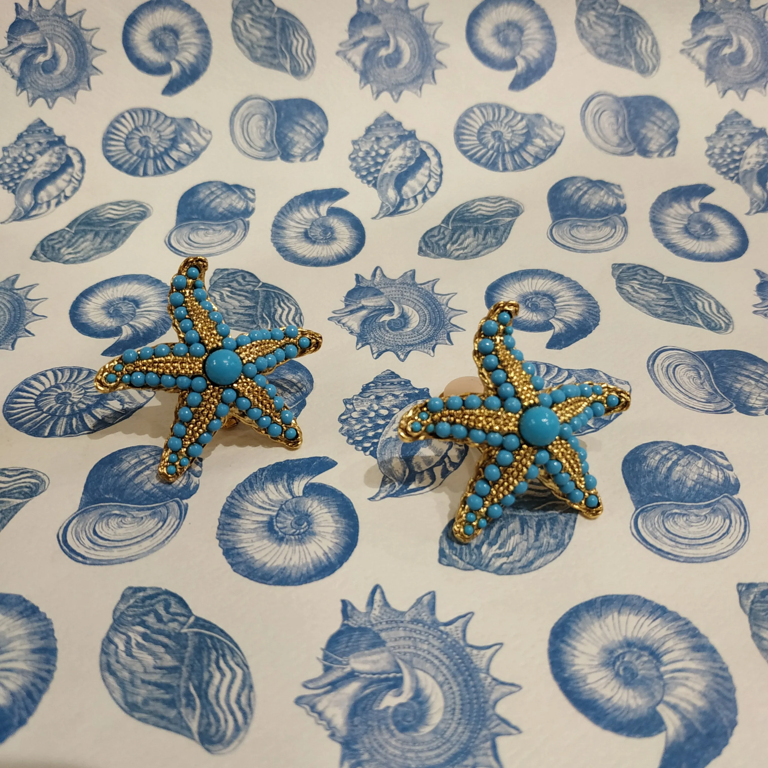 Kenneth Jay Lane Turquoise Starfish Clip on Earrings