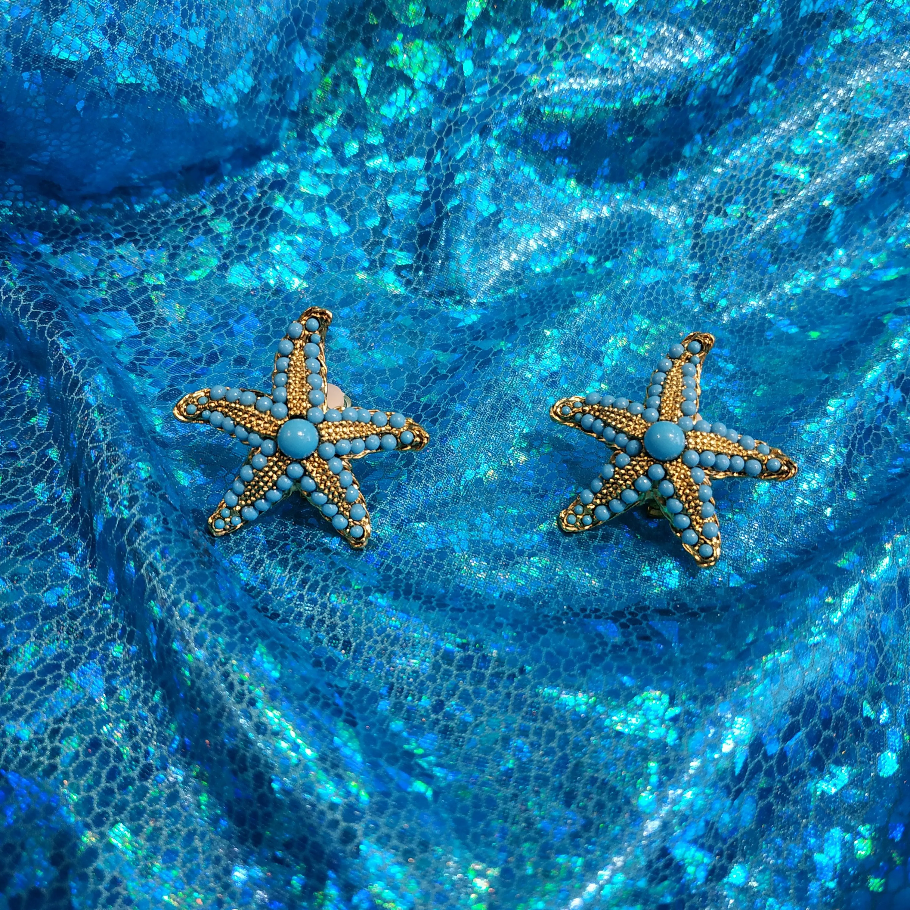 Kenneth Jay Lane Turquoise Starfish Clip on Earrings