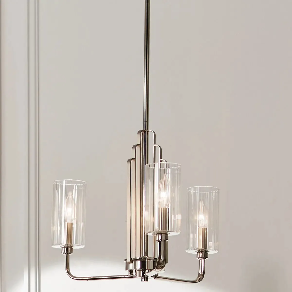 Kimrose 18" 3-Light Chandelier with Clear Fluted Glass, Polished Nickel Finish