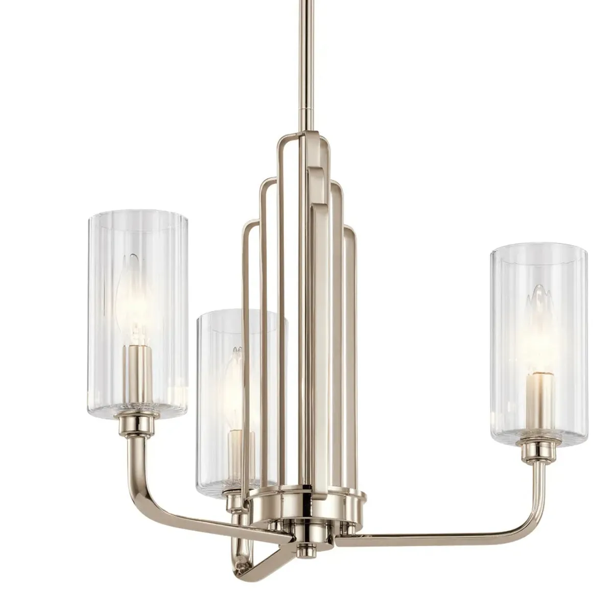 Kimrose 18" 3-Light Chandelier with Clear Fluted Glass, Polished Nickel Finish