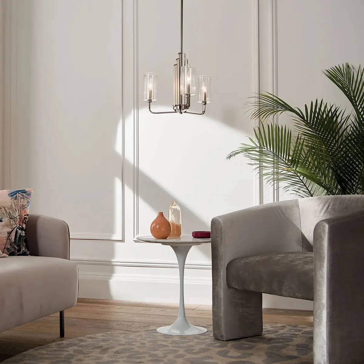 Kimrose 18" 3-Light Chandelier with Clear Fluted Glass, Polished Nickel Finish