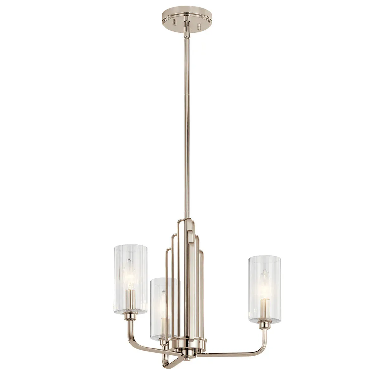 Kimrose 18" 3-Light Chandelier with Clear Fluted Glass, Polished Nickel Finish