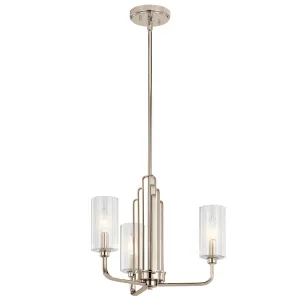 Kimrose 18" 3-Light Chandelier with Clear Fluted Glass, Polished Nickel Finish