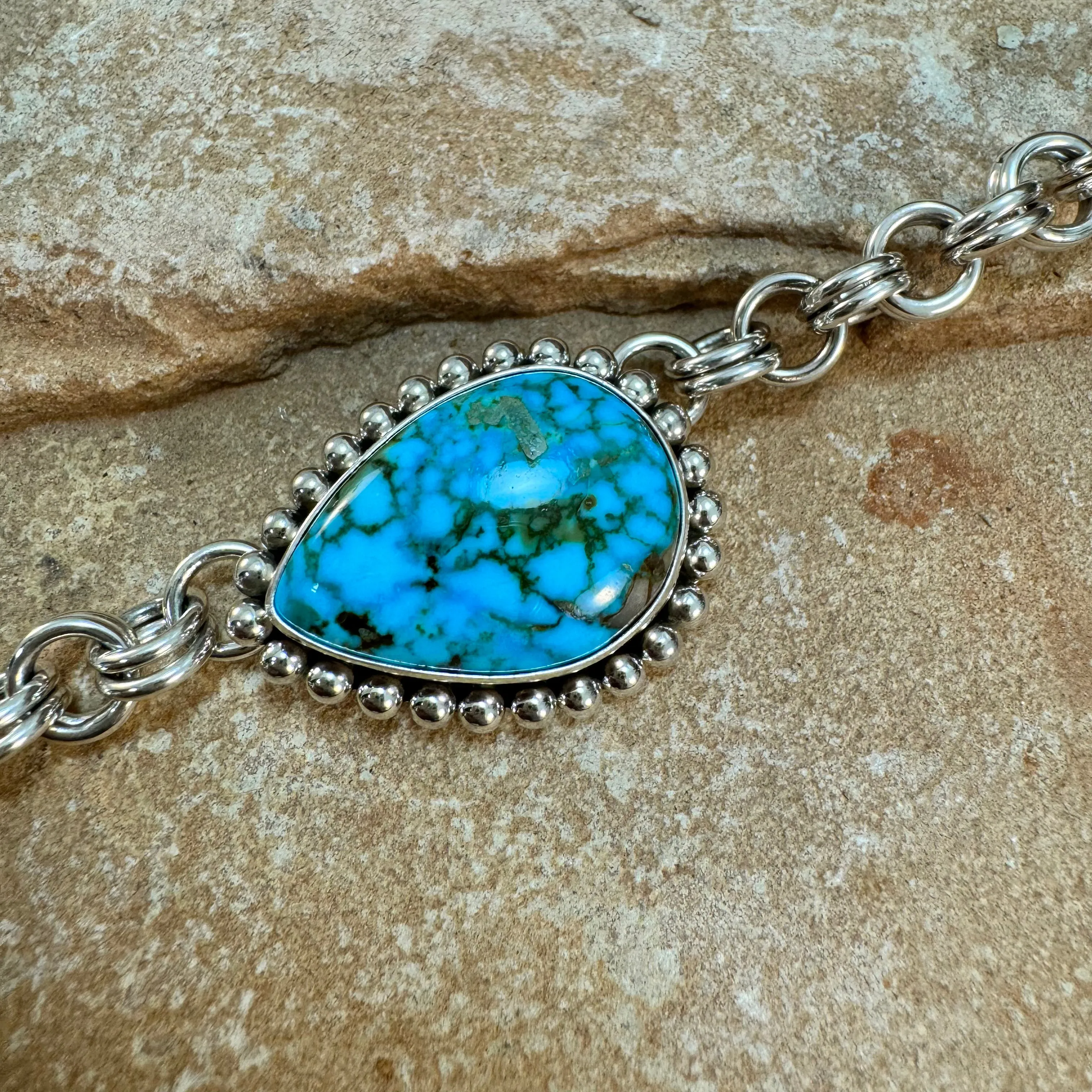 Kingman Turquoise Sterling Silver Lariat Necklace by Artie Yellowhorse