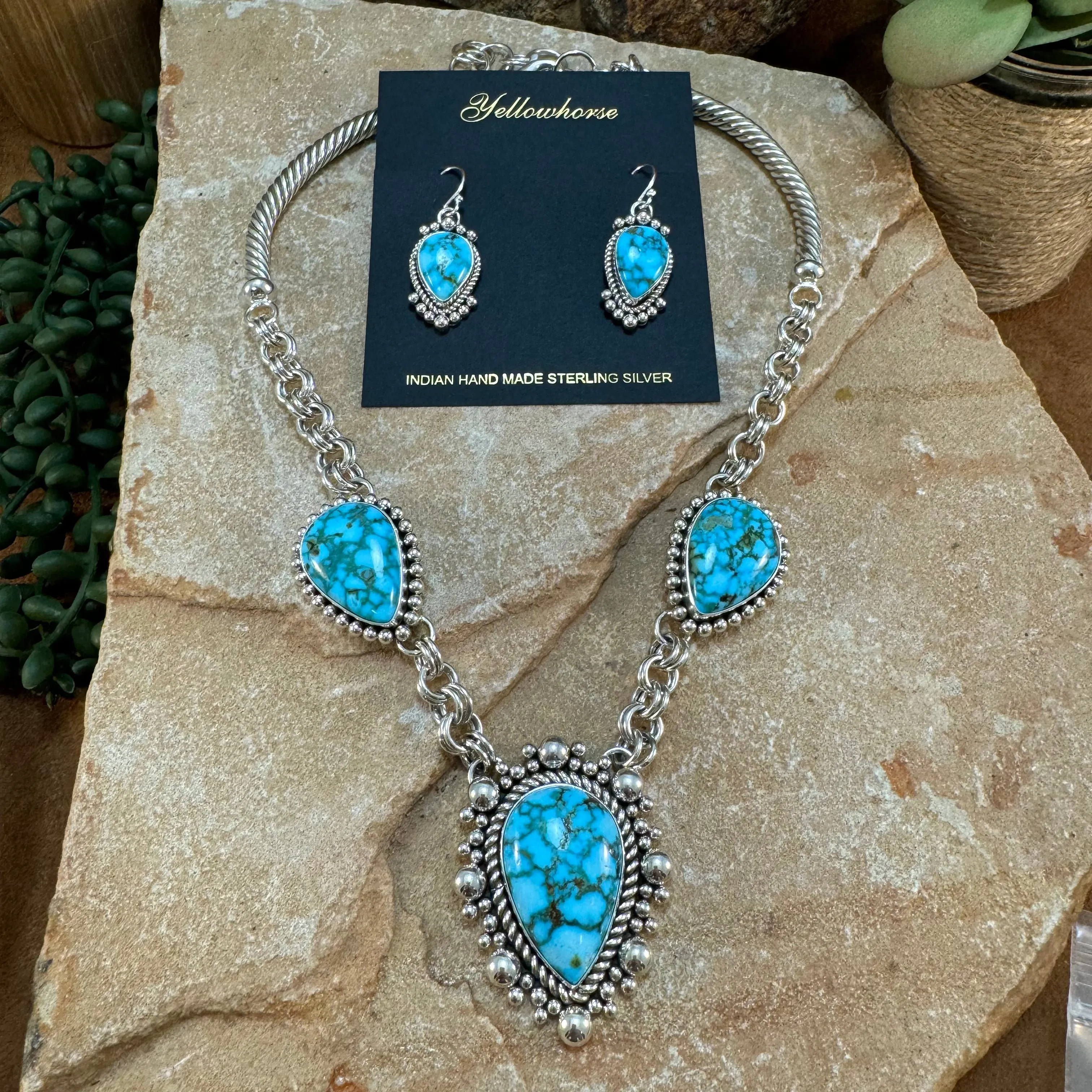 Kingman Turquoise Sterling Silver Lariat Necklace by Artie Yellowhorse