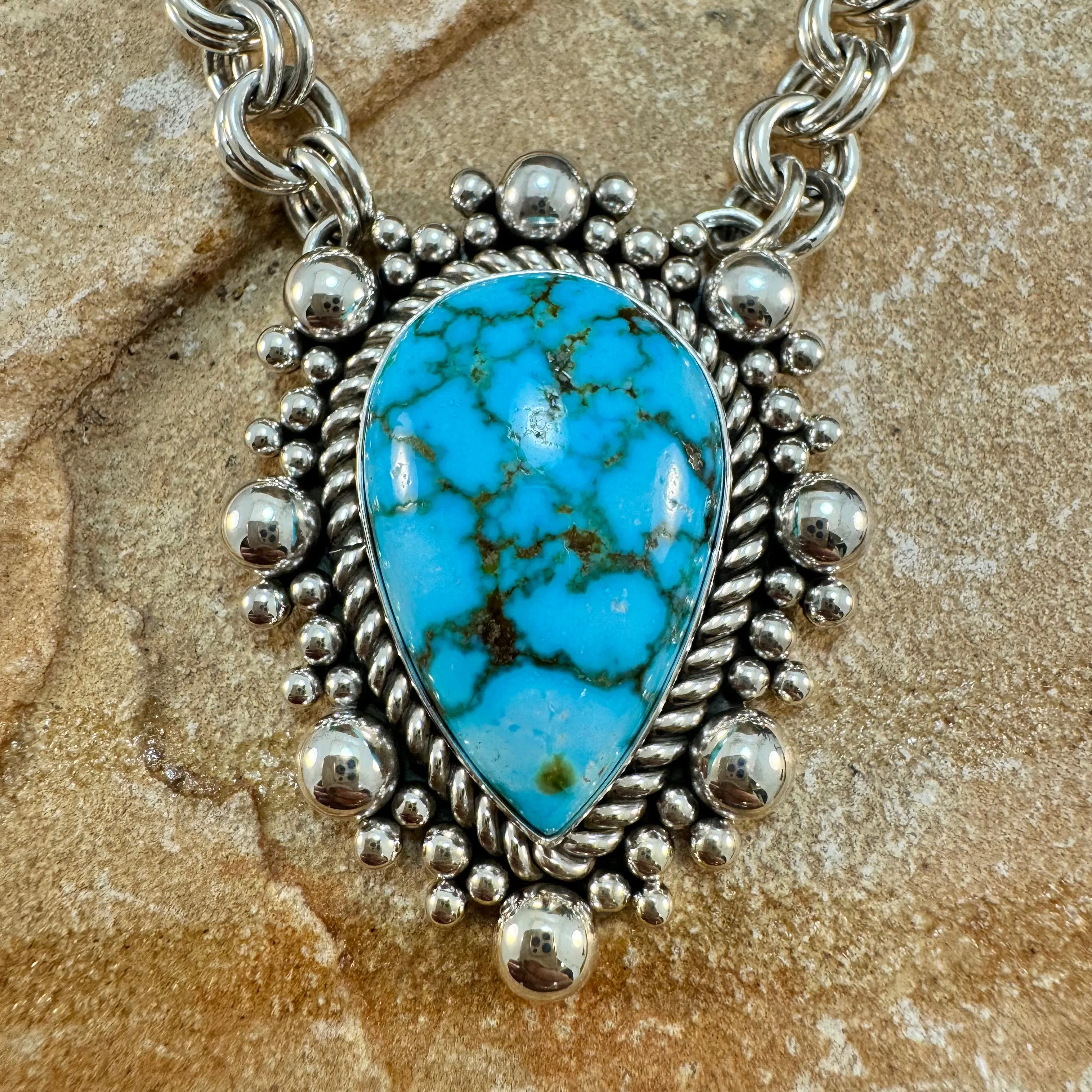 Kingman Turquoise Sterling Silver Lariat Necklace by Artie Yellowhorse