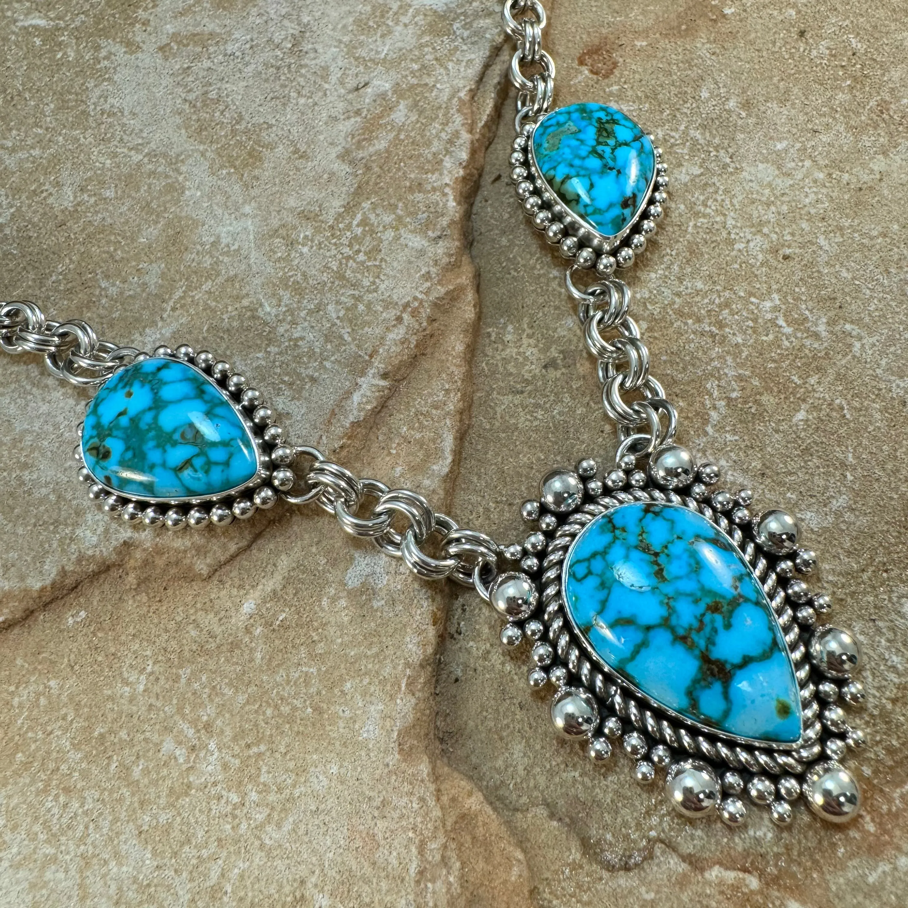 Kingman Turquoise Sterling Silver Lariat Necklace by Artie Yellowhorse