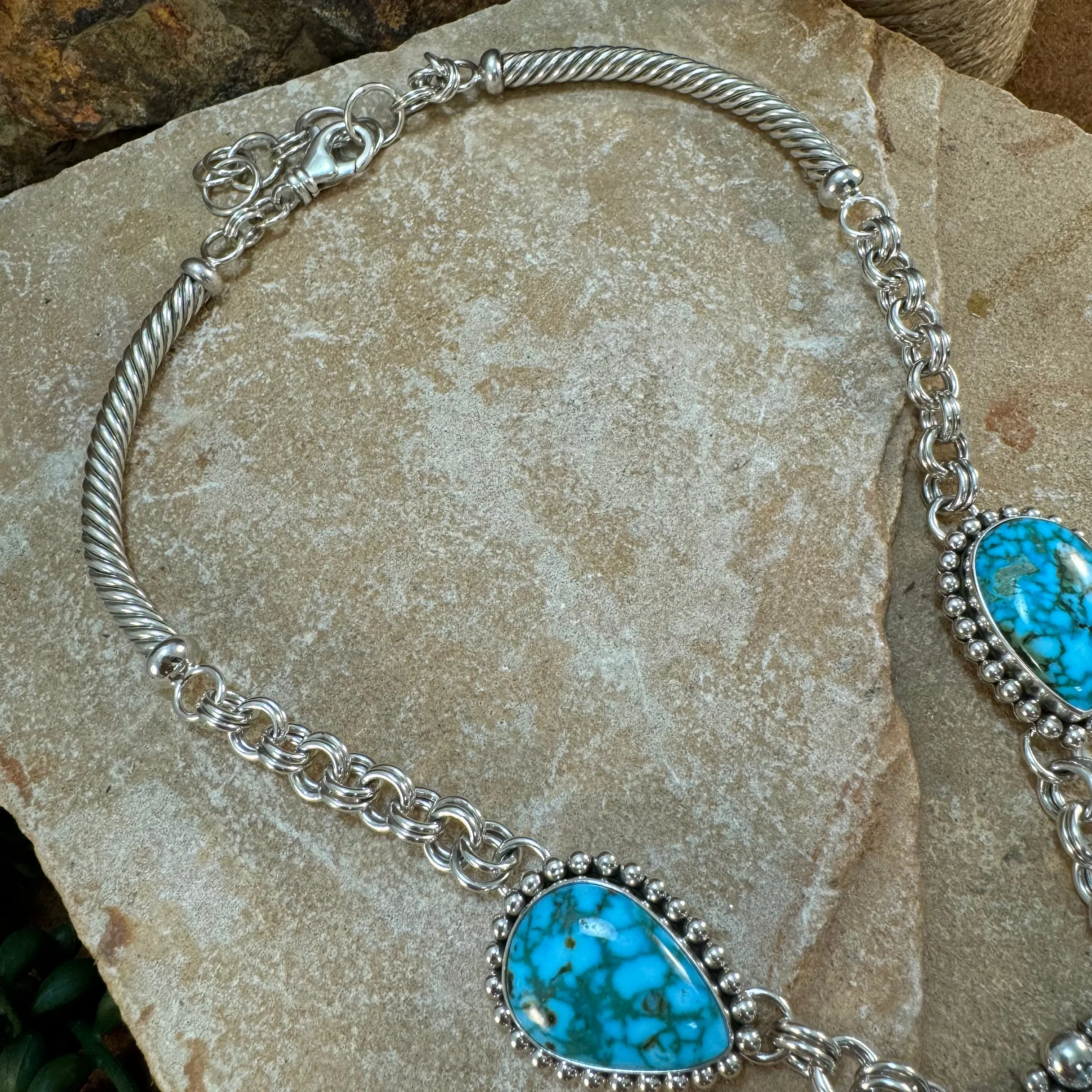 Kingman Turquoise Sterling Silver Lariat Necklace by Artie Yellowhorse