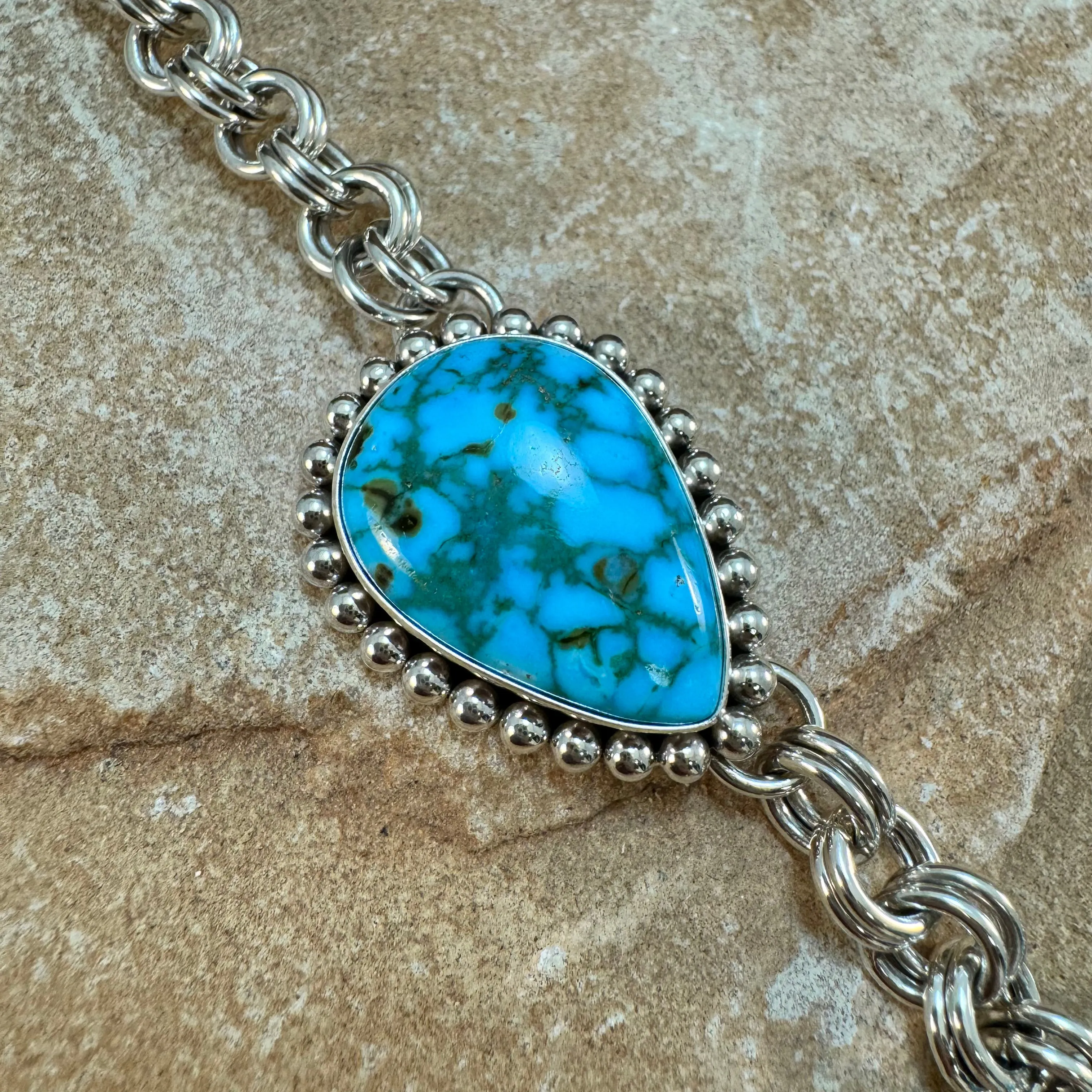 Kingman Turquoise Sterling Silver Lariat Necklace by Artie Yellowhorse
