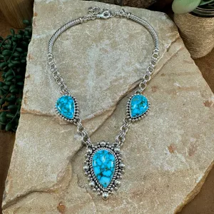 Kingman Turquoise Sterling Silver Lariat Necklace by Artie Yellowhorse