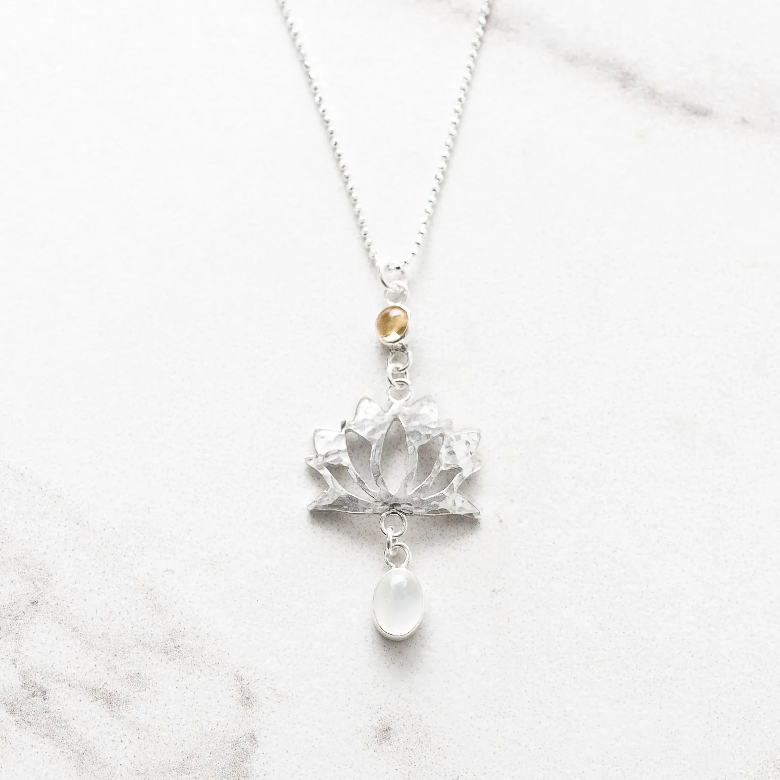 Lakshmi Citrine and White Moonstone Lotus Pendant
