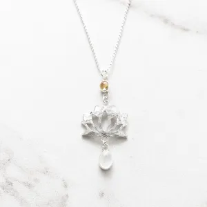 Lakshmi Citrine and White Moonstone Lotus Pendant