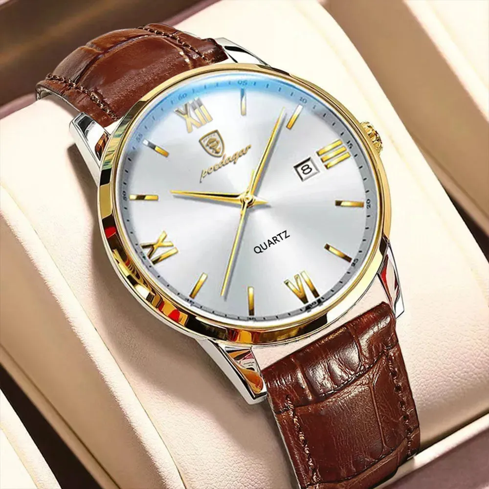 Mens Leather Poedagar Quartz Luxurious Watch