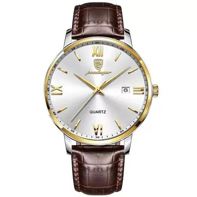Mens Leather Poedagar Quartz Luxurious Watch