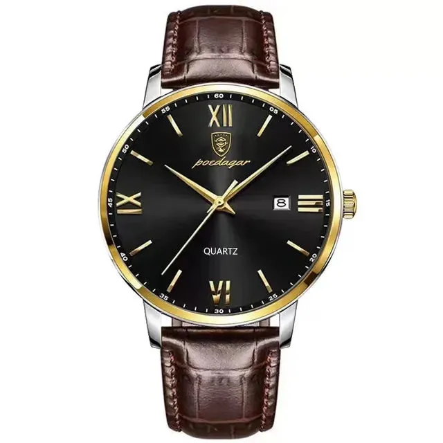Mens Leather Poedagar Quartz Luxurious Watch