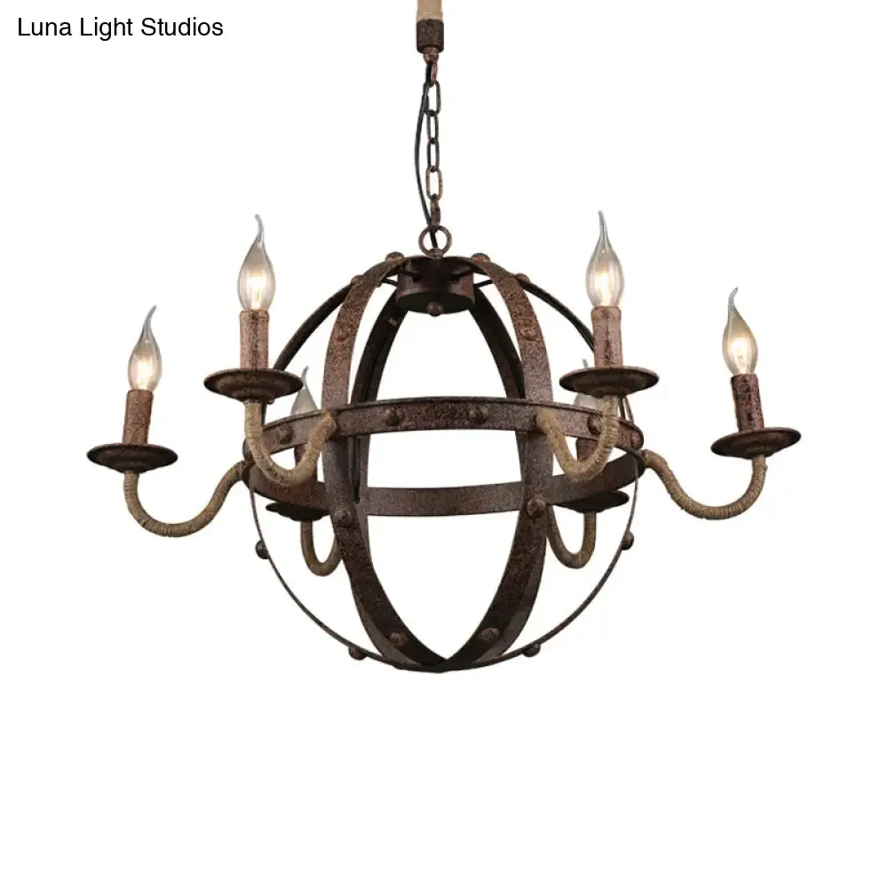 Metal Chandelier Lamp - Country Style 6-Light Pendant Lighting for Dining Room in Rust