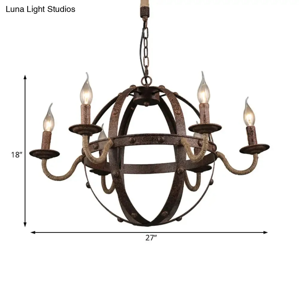Metal Chandelier Lamp - Country Style 6-Light Pendant Lighting for Dining Room in Rust