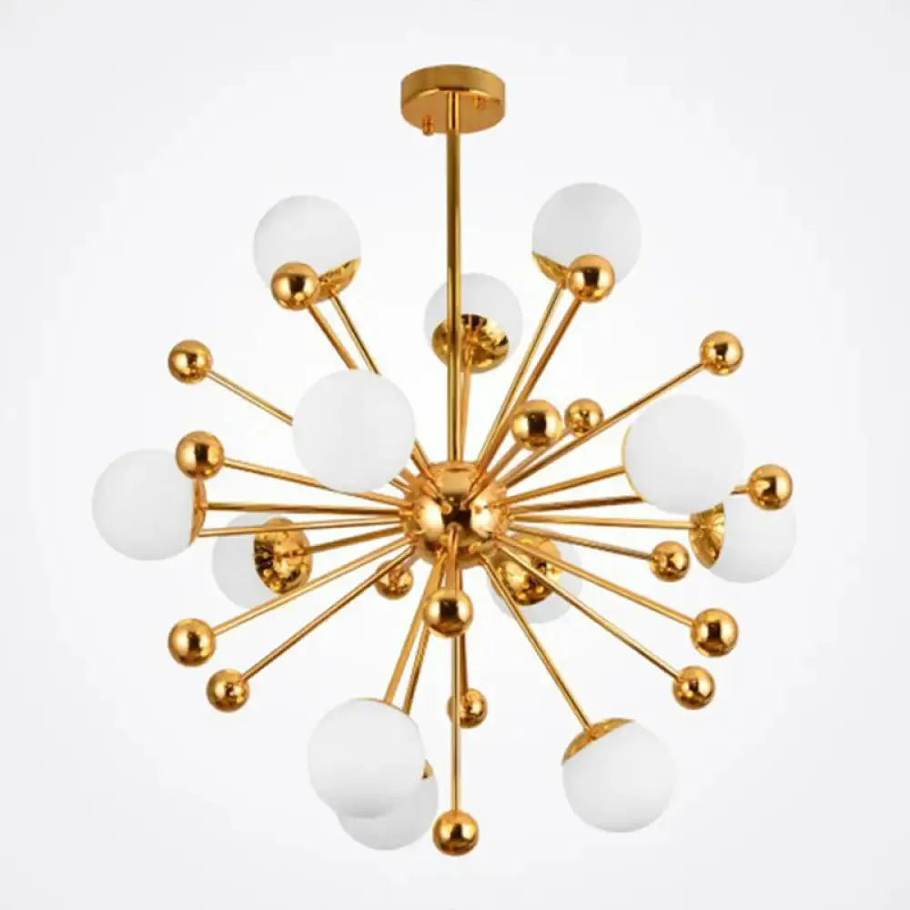 Minimalist 12-Light Cream Glass Pendant Light for Living Room - Golden Dandelion Chandelier