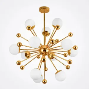 Minimalist 12-Light Cream Glass Pendant Light for Living Room - Golden Dandelion Chandelier