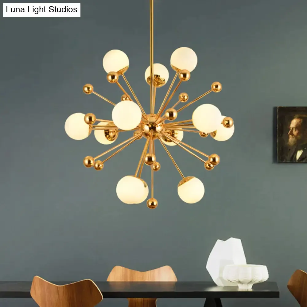 Minimalist 12-Light Cream Glass Pendant Light for Living Room - Golden Dandelion Chandelier