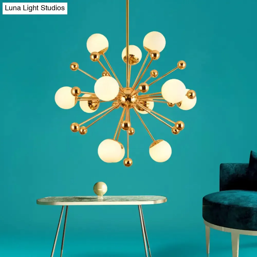 Minimalist 12-Light Cream Glass Pendant Light for Living Room - Golden Dandelion Chandelier