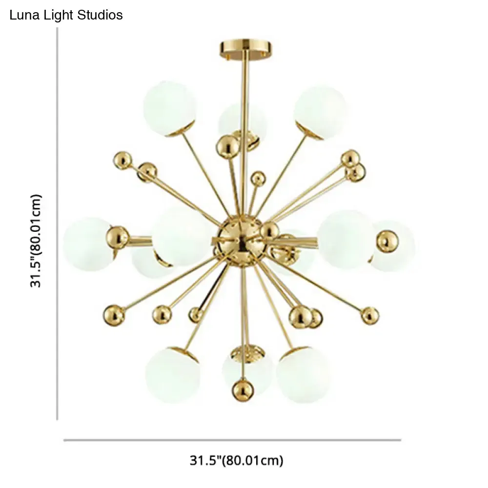 Minimalist 12-Light Cream Glass Pendant Light for Living Room - Golden Dandelion Chandelier